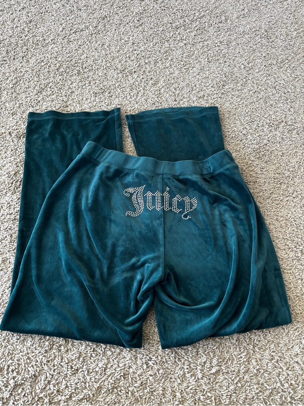 Juicy Couture Teal Velour Lounge Pants with Rhinestone Juicy Logo